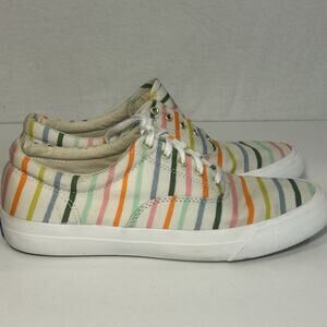 KEDS X Rifle Paper‎ Co Anchor RPC Happy Stripe Lace up Sneakers White Size 7.5